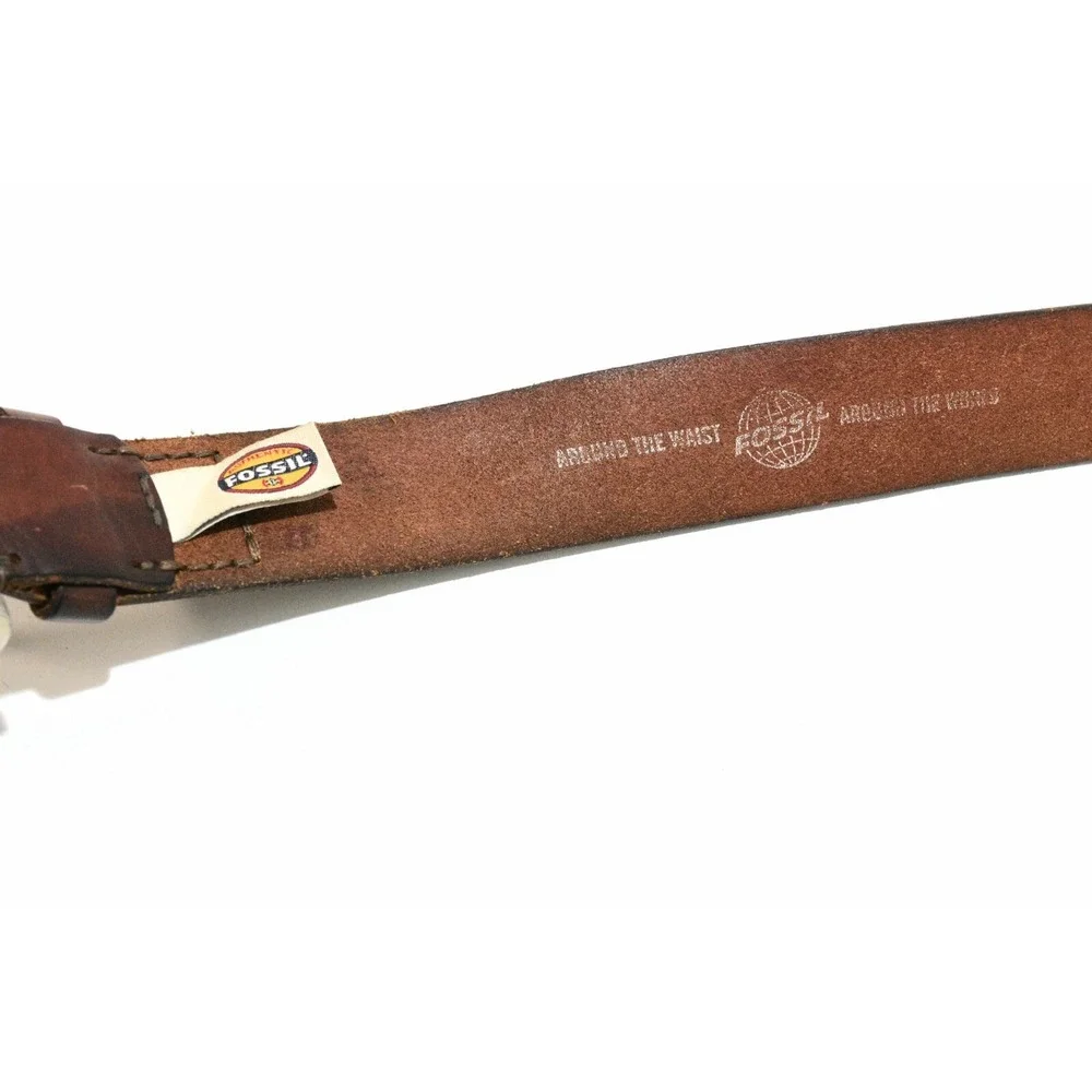 VTG Fossil Leather Dress Belt Mens 40 Brown Antique Silver Buckle MB5154B200